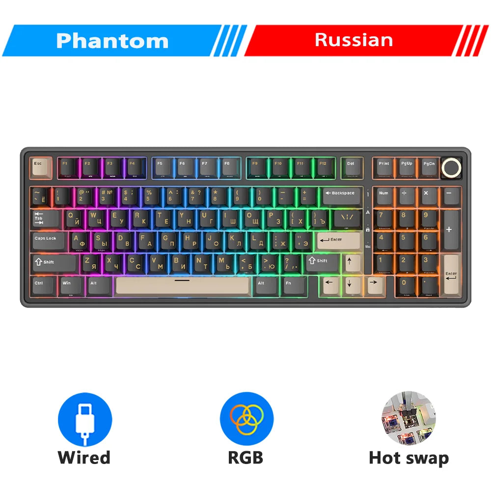 RK ROYAL KLUDGE R98Pro Gasket kabelgebundene mechanische Tastatur, 98 Tasten, RGB, Hot-Swap-fähig, abnehmbarer Button, Gaming-Tastatur mit PBT-Tastenkappen