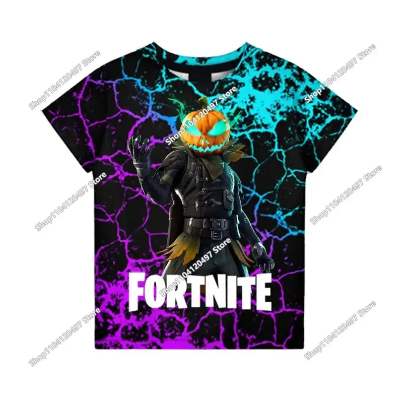 T-shirt Fortnite estilo cartoon com estampado 3D para rapazes e raparigas, roupa streetwear infantil, t-shirt divertida de gola redonda, tops de verão, presentes de aniversário