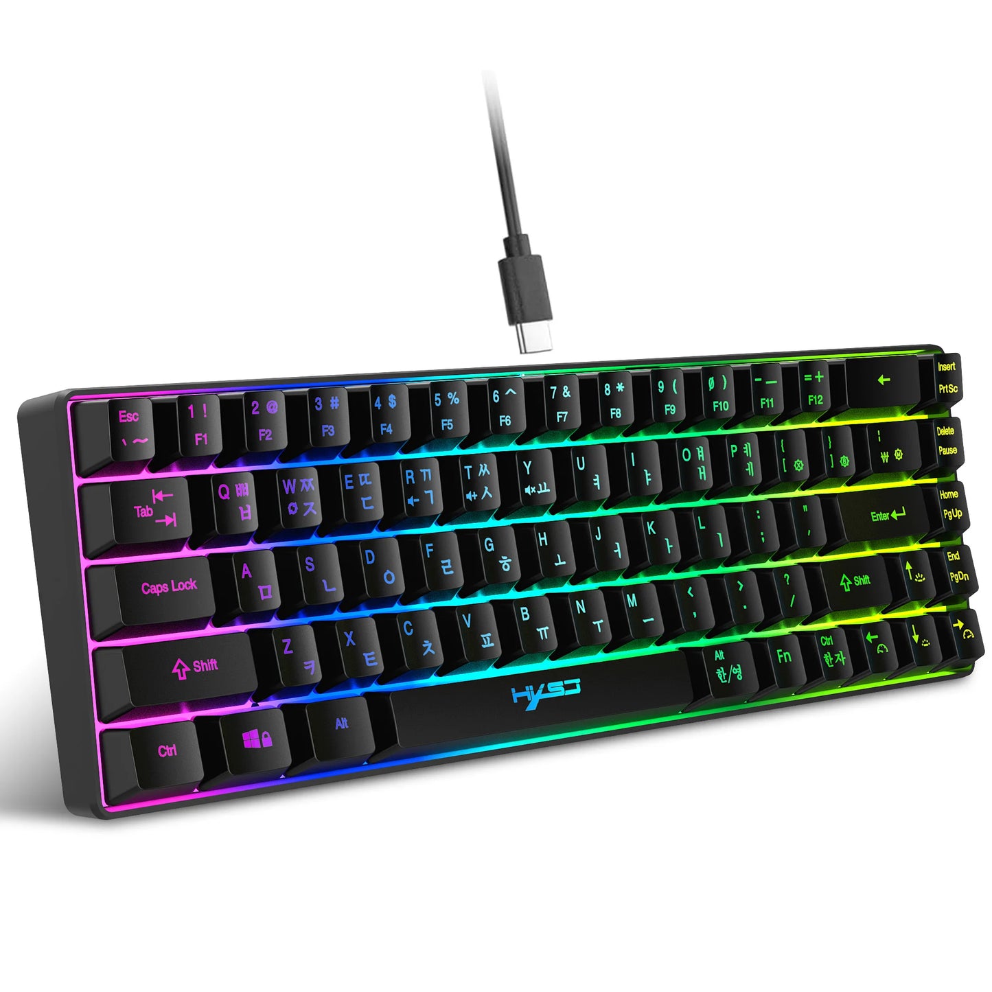 68-Tasten-Gaming-Tastatur, USB-kabelgebunden, tragbar, 20 RGB-Hintergrundbeleuchtungen, koreanische Tastatur für Windows-Laptops und Computer