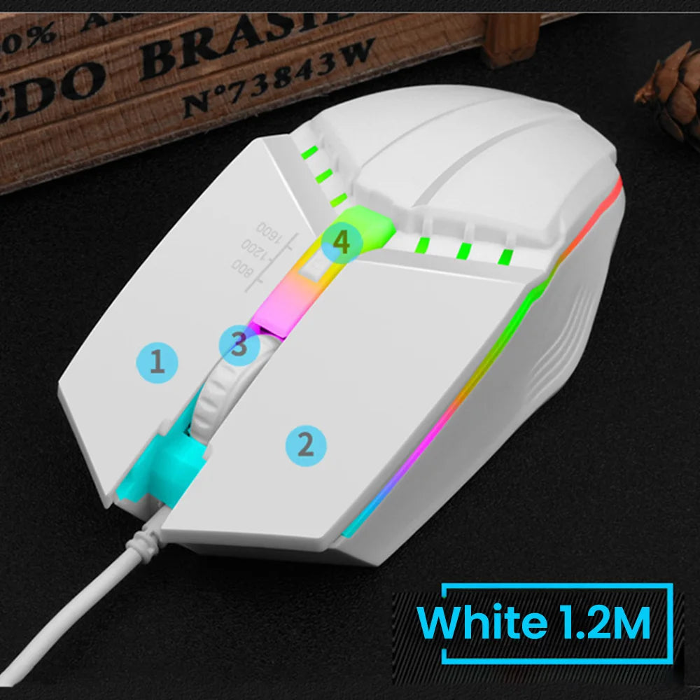 Drôtová USB herná myš RGB BackLight Mute s LED podsvietením, 1600DPI, pre stolný PC, notebook, domácnosť a kanceláriu