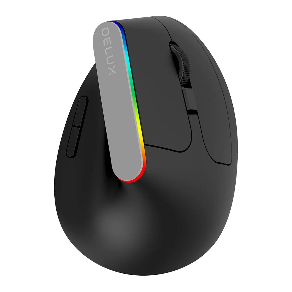 Delux Ergonomic Vertical Mouse Rechargeable Wireless Bluetooth RGB Mouse, 4000 DPI Silent Ergonomic Vertical Mouse for Laptop, PC & Gaming