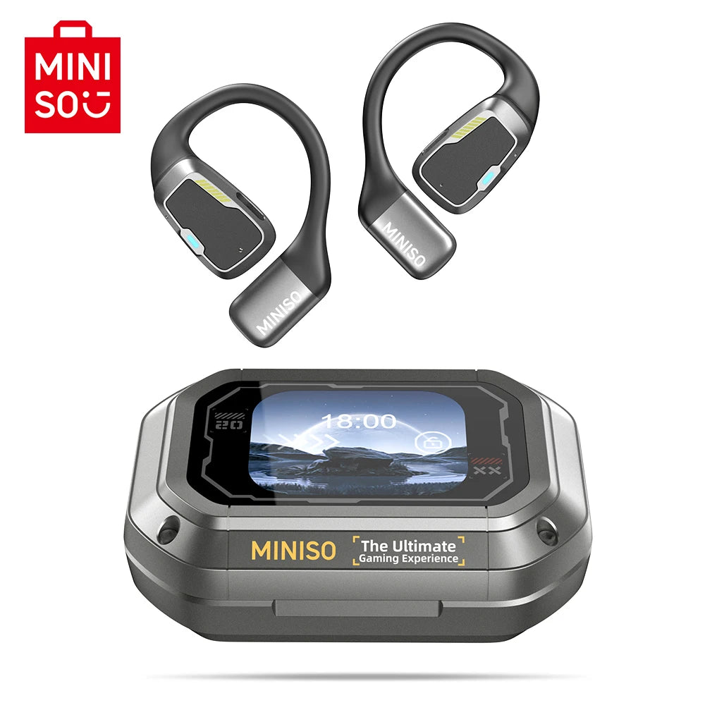 AI MINISO M98 Wireless Headphones OWS Bluetooth Earphones with AI Translator, Gaming Headset, Open Ear Sports Earbuds, LCD Touch Screen IPX5 Waterproof