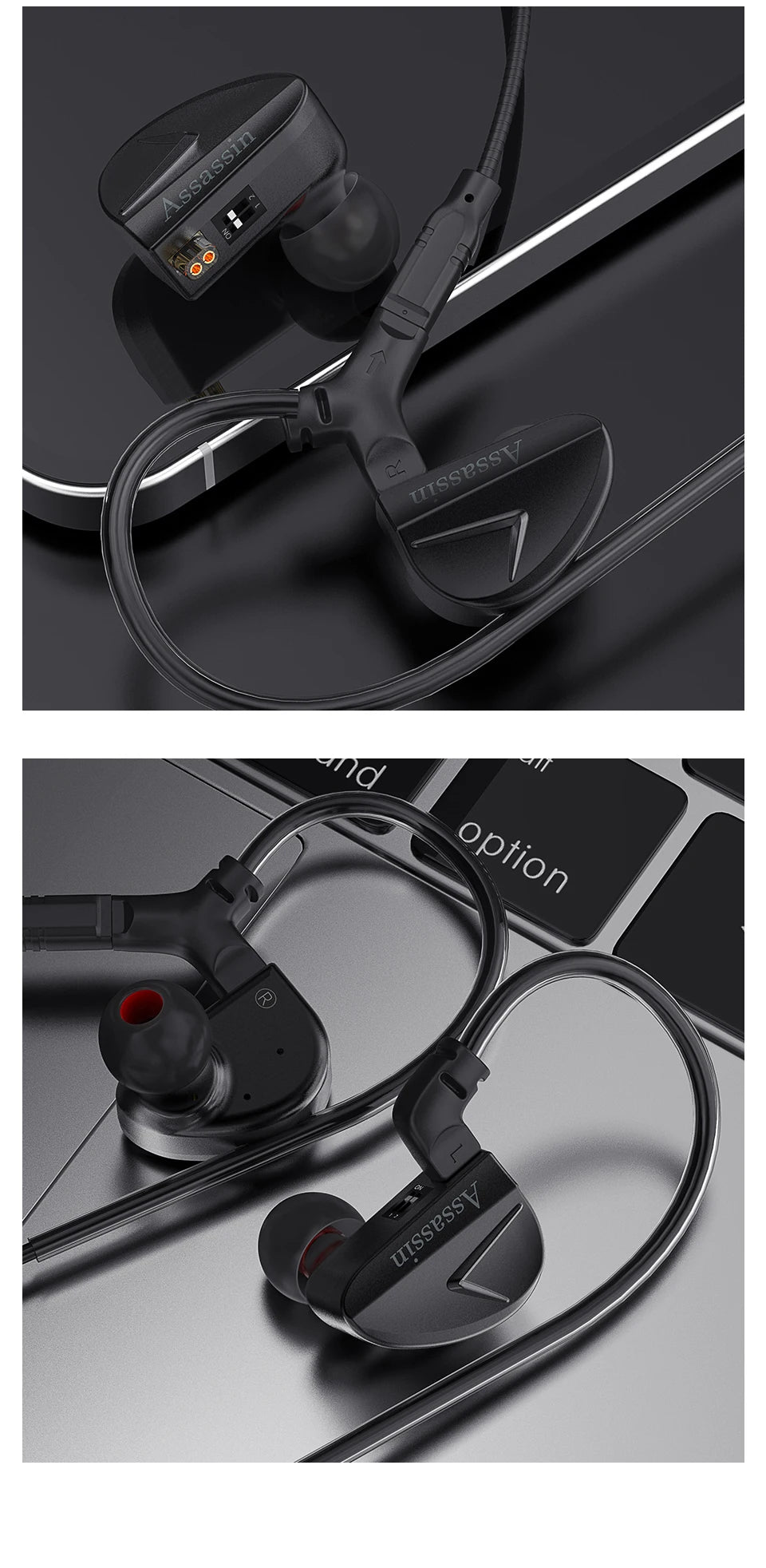 CVJ Assassin Hybrid Gaming Earphones 1DD+1BA Vibration Driver Wired HiFi Headphones with Mic, Type-C & 3.5mm In-Ear Gaming Earphones for E-Sports