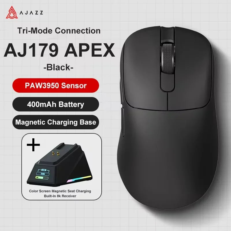 Ajazz AJ179 APEX langaton pelihiiri värinäytöllisellä telakalla, Bluetooth, PAW3395, 400mAh akku, 8000Hz virkistystaajuus