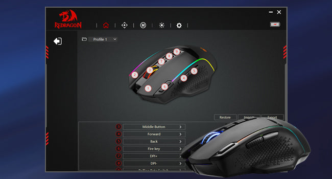 Redragon M991 kabellose Gaming-Maus 26000 DPI, 3 Modi, 9 Makro-Tasten, RGB-Hintergrundbeleuchtung, Schwarz