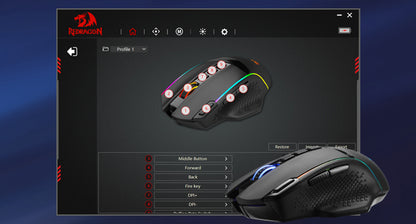 Redragon M991 kabellose Gaming-Maus 26000 DPI, 3 Modi, 9 Makro-Tasten, RGB-Hintergrundbeleuchtung, Schwarz