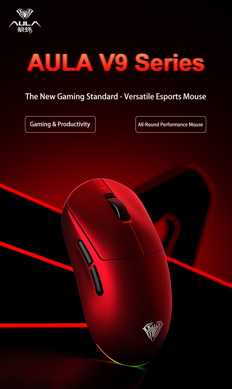 AULA V9 Ultra Wireless Gaming Mouse PAW3950, 8K Polling Rate, Tri-Mode Lightweight Ergonomic Gaming Mouse for PC & Esports