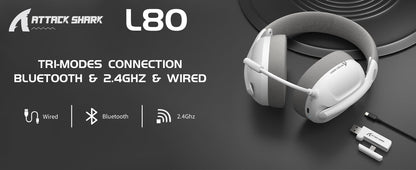 ATTACK SHARK L80 Ultra-Light Tri-Mode Gaming Headset Lightweight Wireless 600mAh battery for PC/PS4/PS5/Switch/Xbox