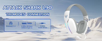 MAMBASNAKE x ATTACK SHARK L90 RGB Wireless Gaming Headset – Tri-Mode Bluetooth 2.4G Wireless & Wired Foldable Gaming Headphones with Detachable Mic