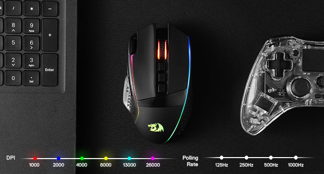 Redragon M991 kabellose Gaming-Maus 26000 DPI, 3 Modi, 9 Makro-Tasten, RGB-Hintergrundbeleuchtung, Schwarz