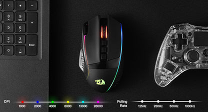 Redragon M991 kabellose Gaming-Maus 26000 DPI, 3 Modi, 9 Makro-Tasten, RGB-Hintergrundbeleuchtung, Schwarz