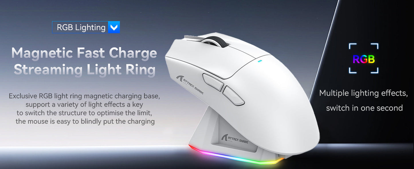 ATTACK SHARK X11 Wireless Gaming Mouse with Charging Dock, PixArt PAW3311 Sensor, Tri-Mode Bluetooth, 2.4G & Wired RGB Gaming Mouse
