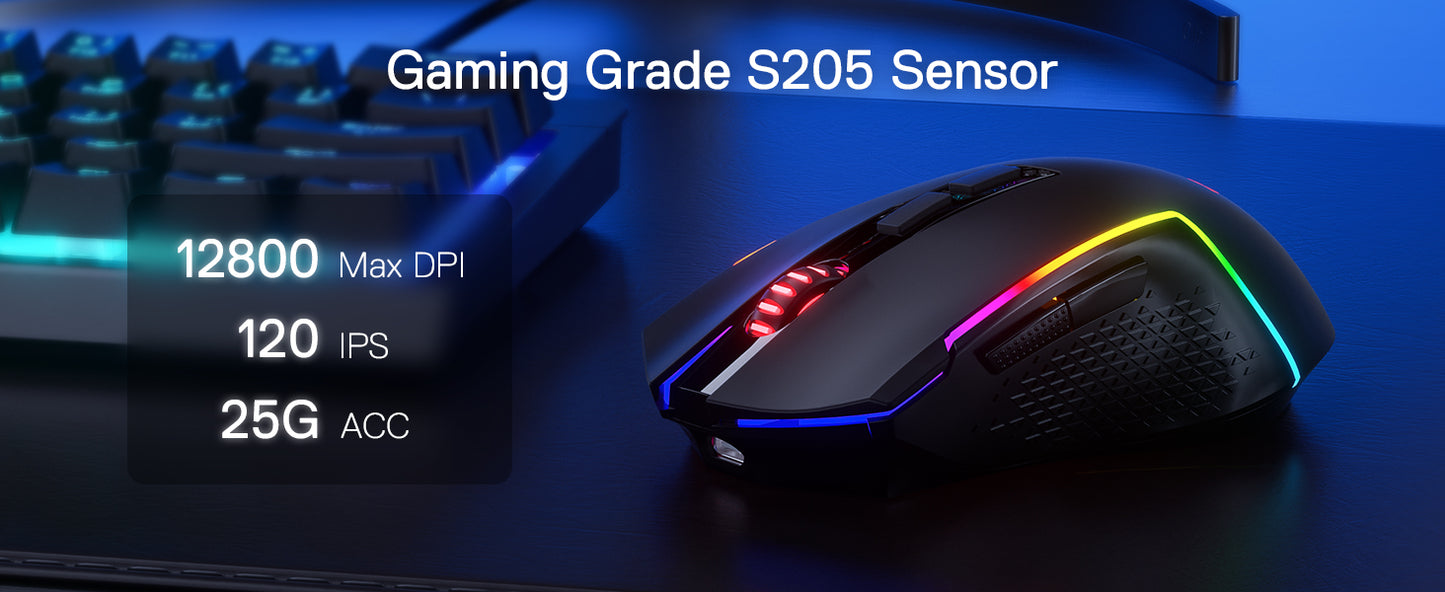 Redragon M693 Wireless Gaming Mouse 12800 DPI, 7 Programmable Buttons, 3-Mode Bluetooth & 2.4G Gaming Mouse