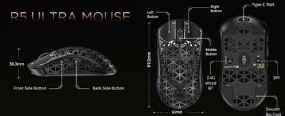 ATTACK SHARK R5 Ultra Carbon Fiber Wireless 8K Gaming Mouse 39g SUPERLIGHT, PixArt PAW3950MAX Gaming Sensor, 8000Hz Wireless Poll