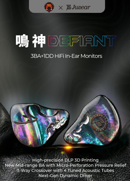 JUZEAR x Z Reviews Defiant 1DD+3BA Hybrid In-Ear Monitors – HiFi Earphones with 3-Way Crossover, 3.5mm & 4.4mm Interchangeable Cable, Audiophile IEM Headphones