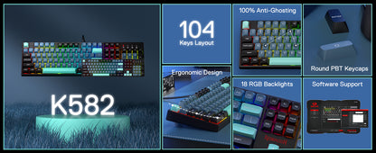 Redragon K582 SE Wired RGB 104 Keys Mechanical ,Dynamic 16.8M RGB Backlit Gaming Keyboard,Red Switches