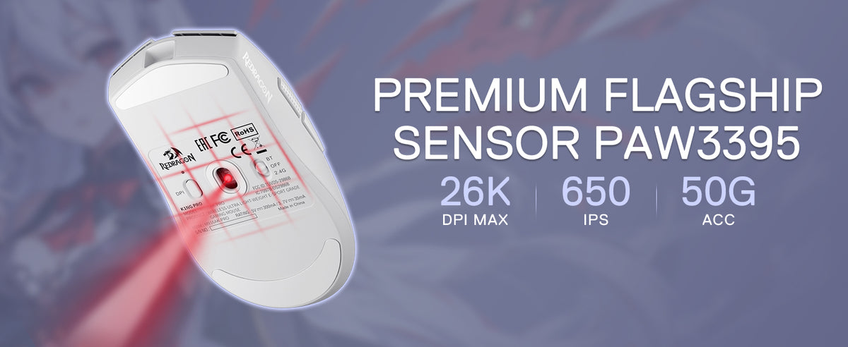 Redragon M916AK PRO 3-Mode Ultra-Light Wireless Gaming Mouse, 26K DPI Anime Gaming Mouse with PixArt 3395 Sensor, Programmable RGB Gaming Mouse