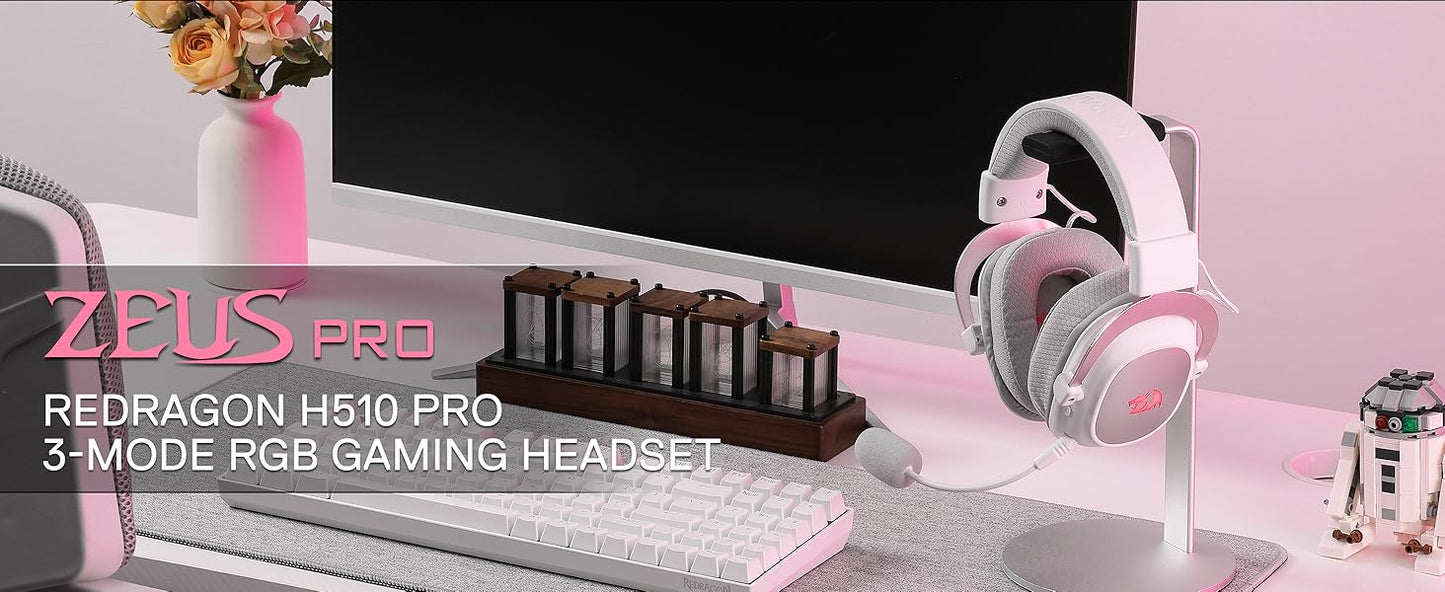 Redragon H510 PRO 3-Mode RGB Gaming 7.1 Surround Sound Headset,53MM Audio Drivers in Memory Foam Ear Pads Headphone