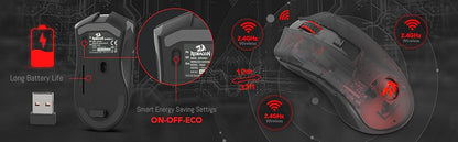 Redragon M652 optički 2.4G bežični miš s USB prijamnikom, prijenosni miš za gaming i ured, 5 podesivih razina DPI-ja