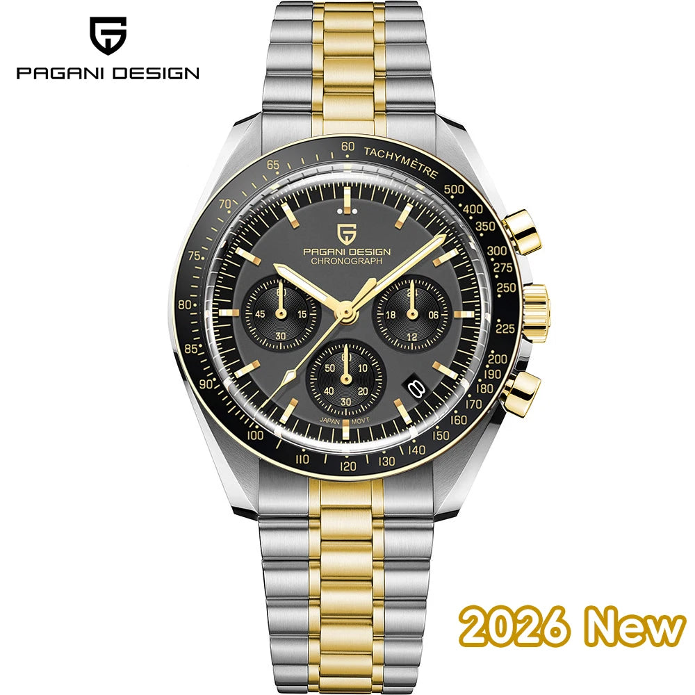 PAGANI DESIGN Planetary Series Saturn Light Tan Quarzuhr für Herren Speed Chronograph AR-Saphirglas Armbanduhr für Herren 2026 Neu