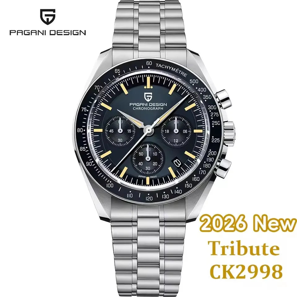 2026 New PAGANI DESIGN V6 Moon Mens Watch Speed Sports Chronograph Quartz Watch Men AR Sapphire Ceramic Bezel safe Clock