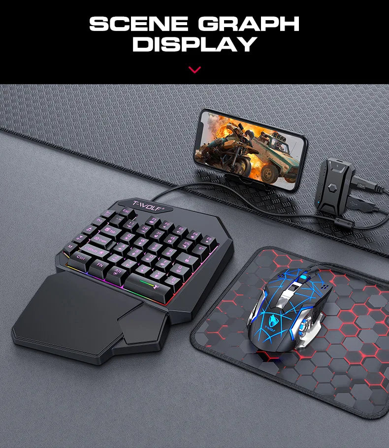 Kit Mobilador Gamer Gaming-Kit Tastatur Maus Mobile-Games-Konverter 3-in-1-Combo Einhand-Tastatur für PUBG Mobile Games TF900