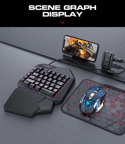 Kit Mobilador Gamer Gaming-Kit Tastatur Maus Mobile-Games-Konverter 3-in-1-Combo Einhand-Tastatur für PUBG Mobile Games TF900