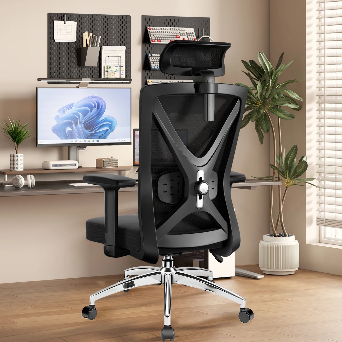 Hiazurm Ergonomic Office Chair with Lumbar Support, Adjustable Headrest & Armrests, Height Adjustable Desk Chair for Home Office, Gaming & Work