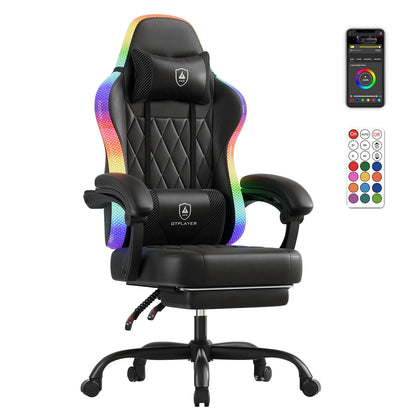GTPLAYER Gaming Chair Ergonomic Office Chair with RGB LED Light, Adjustable Reclining Gamer Chair with Footrest, Lumbar Support & Storage Bag