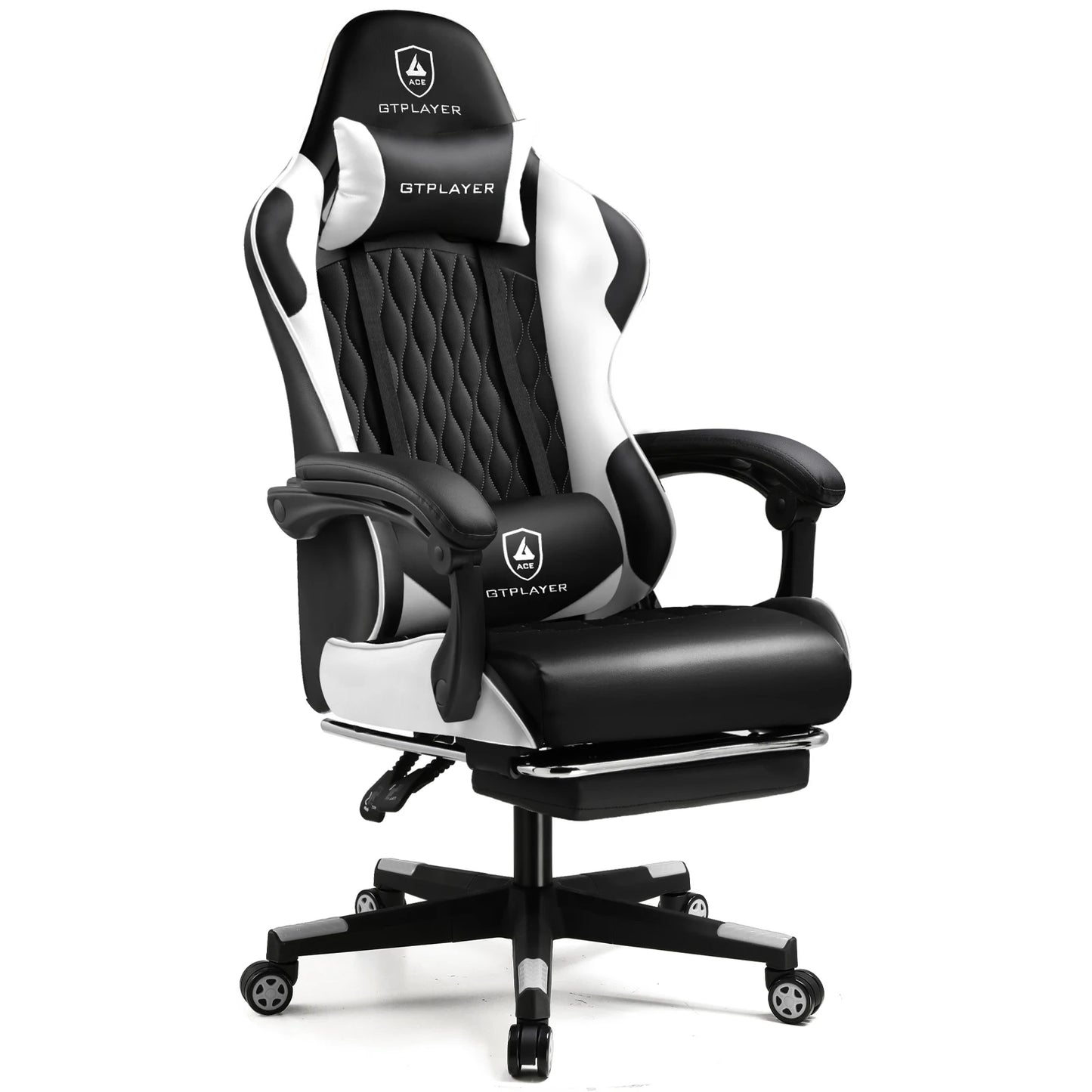 Cadeira gaming GTPLAYER Cadeira gamer Cadeira de escritório ergonómica Apoio para os pés ajustável Apoio lombar e almofadas Cadeira gaming