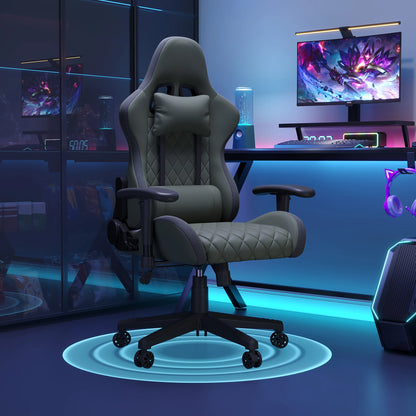 Superaly Ergonomic Gaming Chair with RGB LED Lights, PU Leather Gaming Chair, Adjustable Gaming Office Chair with Headrest, Lumbar Support & Reclining Backrest