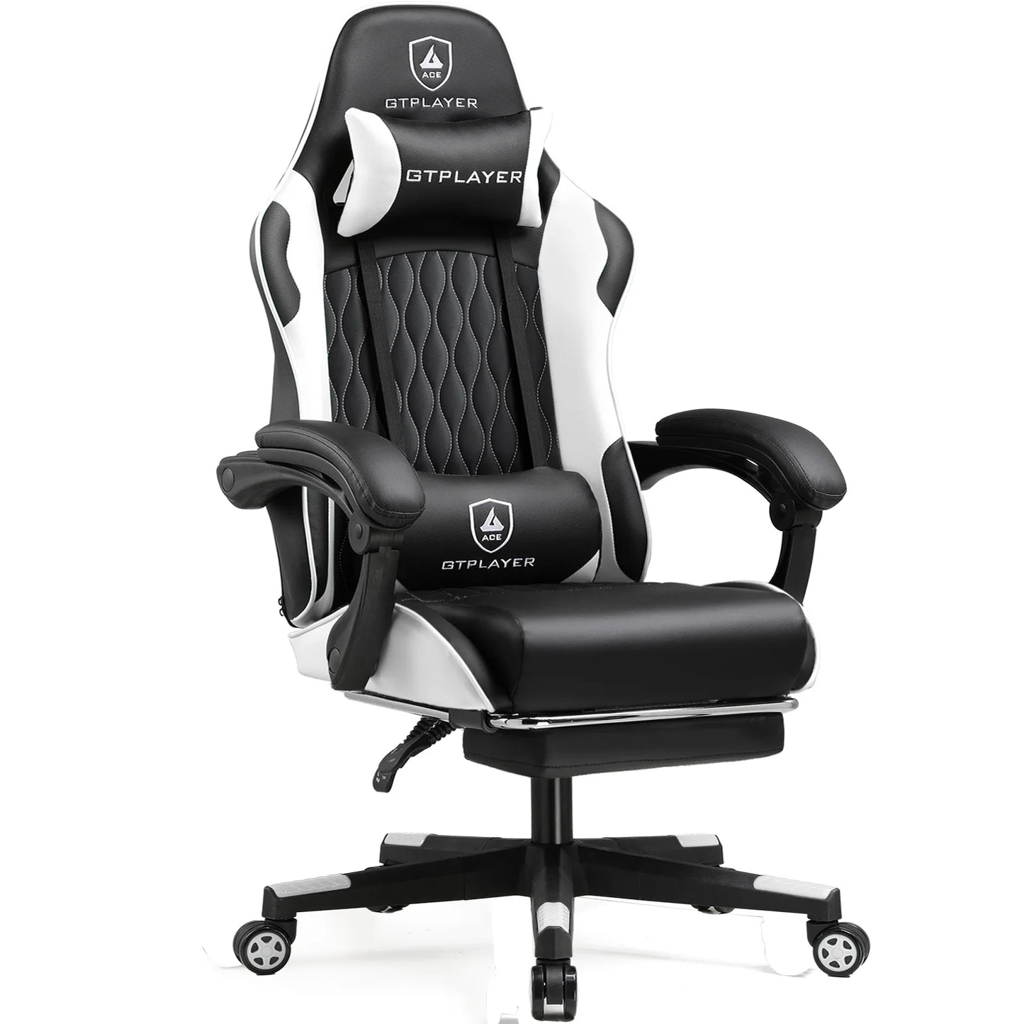 Cadeira gaming GTPLAYER Cadeira gamer Cadeira de escritório ergonómica Apoio para os pés ajustável Apoio lombar e almofadas Cadeira gaming