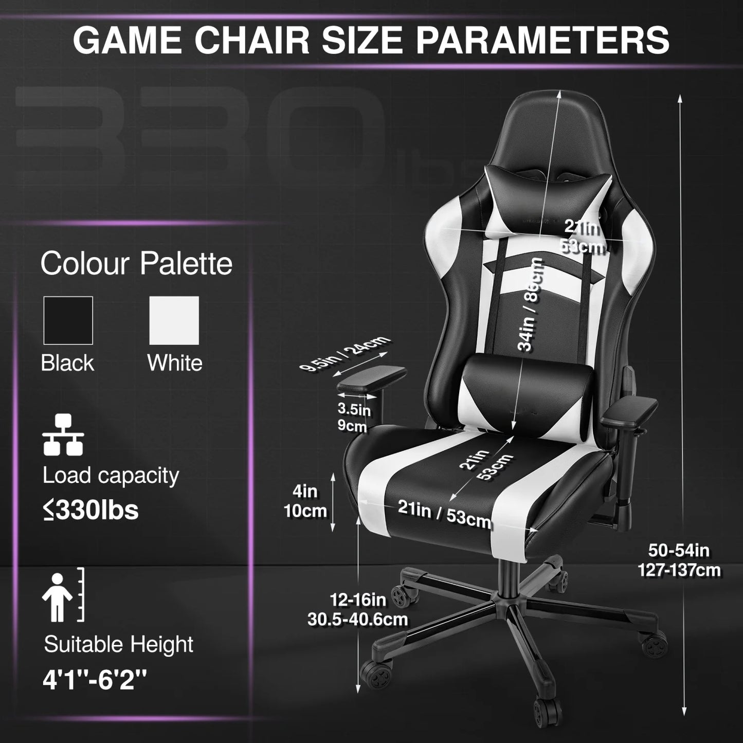 Ergonomic Gaming Chair PU Leather Adjustable Computer Chair with Lumbar Support, Headrest, Reclining Office Chair for Gaming & Work