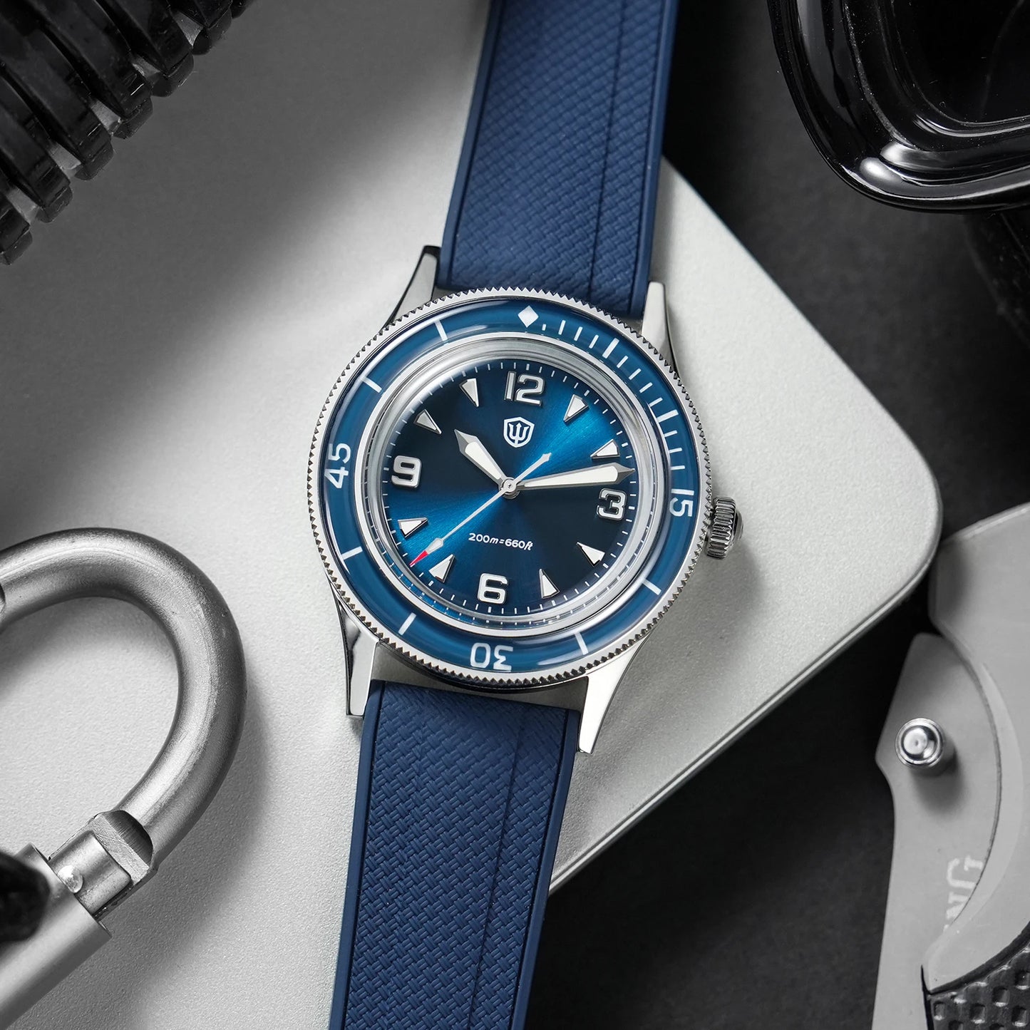 Watchdives 50-Fathoms Watch VH31 Sweep Seconds Quartz Movement Luminous 200m Waterproof Sapphire Stainless Steel  Watches WD50Q