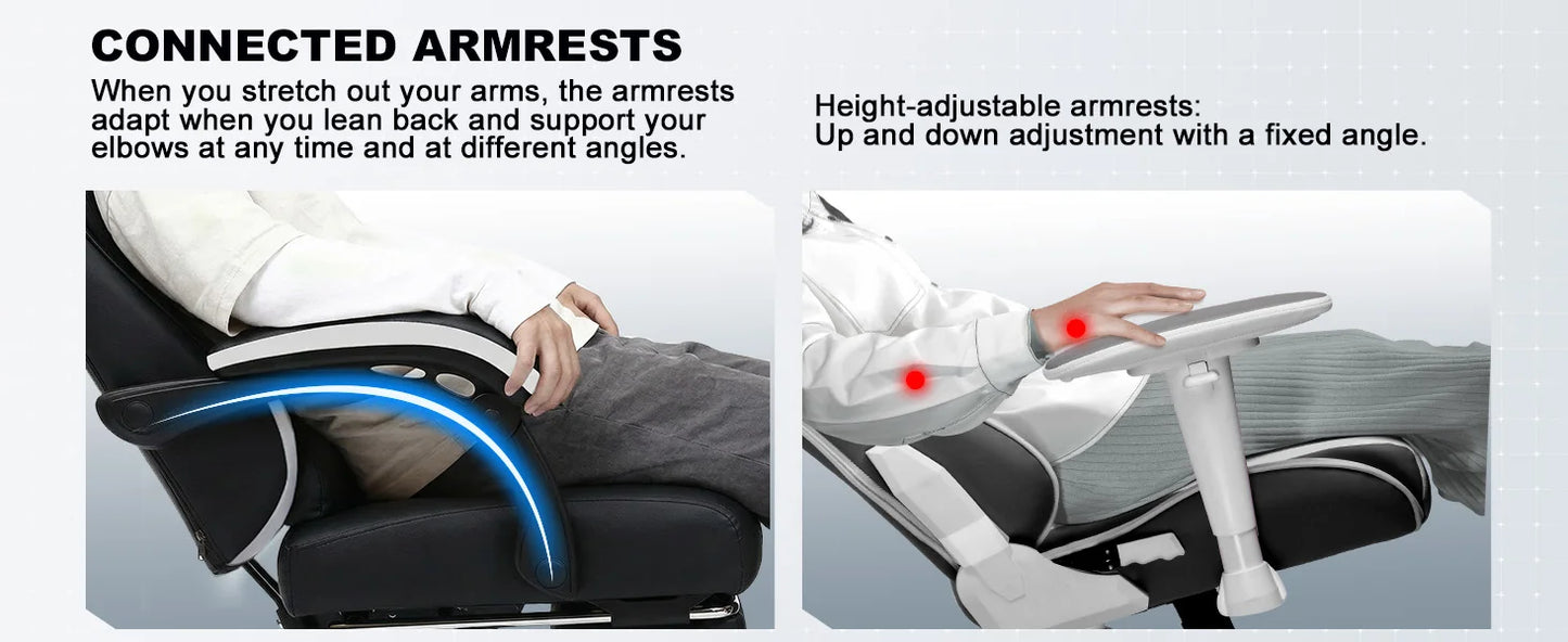 GTPLAYER Gaming Chair Ergonomic Gaming Armchair Desk Chair Faux Leather, Spring Seat Cushion, Connecting Armrests and Footrest 150KG
