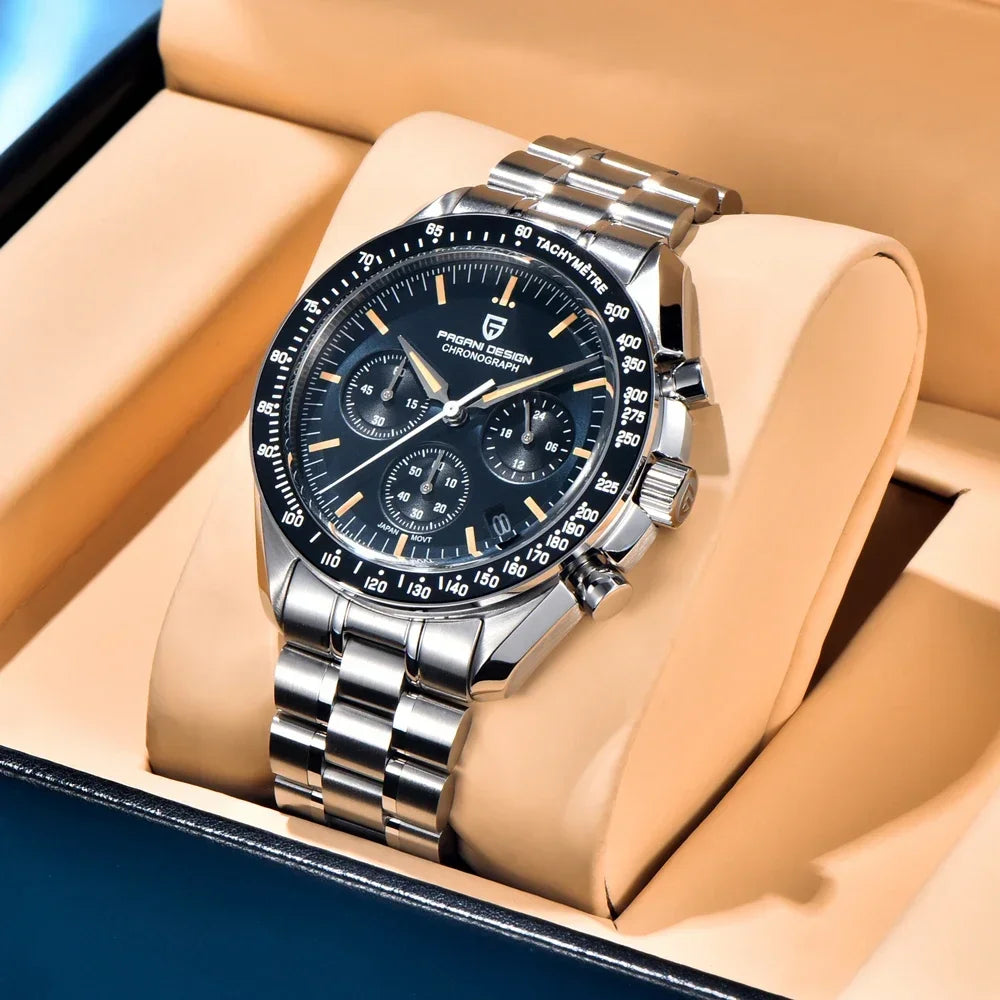 2026 New PAGANI DESIGN V6 Moon Mens Watch Speed Sports Chronograph Quartz Watch Men AR Sapphire Ceramic Bezel safe Clock
