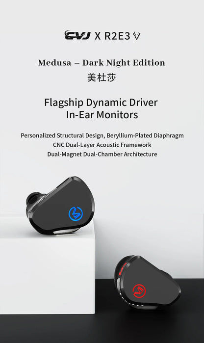 CVJ X R2E3 Medusa Dynamic Driver In-Ear Earphones, HiFi Wired Earphones with Dual Layer Acoustic Design, Venting System, Audiophile Sound Performance