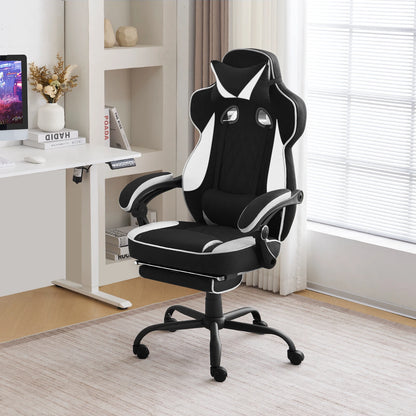 WOLTU Swivel Gaming Chair Ergonomic Office Chair with Footrest, Pocket Spring Cushion, Wide Seat, Adjustable Reclining Computer Chair