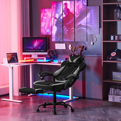 WOLTU Swivel Gaming Chair Ergonomic Office Chair with Footrest, Pocket Spring Cushion, Wide Seat, Adjustable Reclining Computer Chair