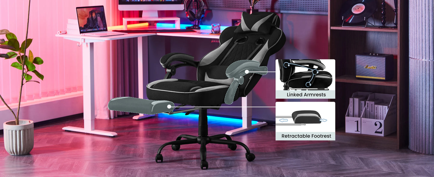 WOLTU Swivel Gaming Chair Ergonomic Office Chair with Footrest, Pocket Spring Cushion, Wide Seat, Adjustable Reclining Computer Chair