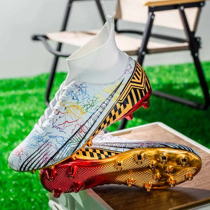 Men's Football Shoes Professional Gold Plated FG Soccer Cleats High Performance Sports Sneakers for Artificial Grass Competitive