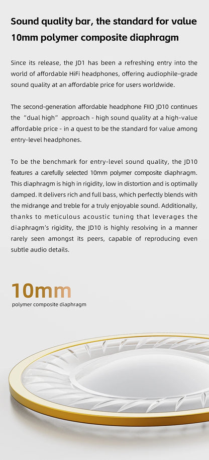FiiO JD10 Wired In-Ear Earphones HiFi Bass Stereo Earbuds with 3.5mm Type-C Connector, High Resolution Audio Music Earphones for Gaming, Sports & Daily Use