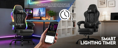 GTPLAYER Gaming Chair Ergonomic Office Chair with RGB LED Light, Adjustable Reclining Gamer Chair with Footrest, Lumbar Support & Storage Bag