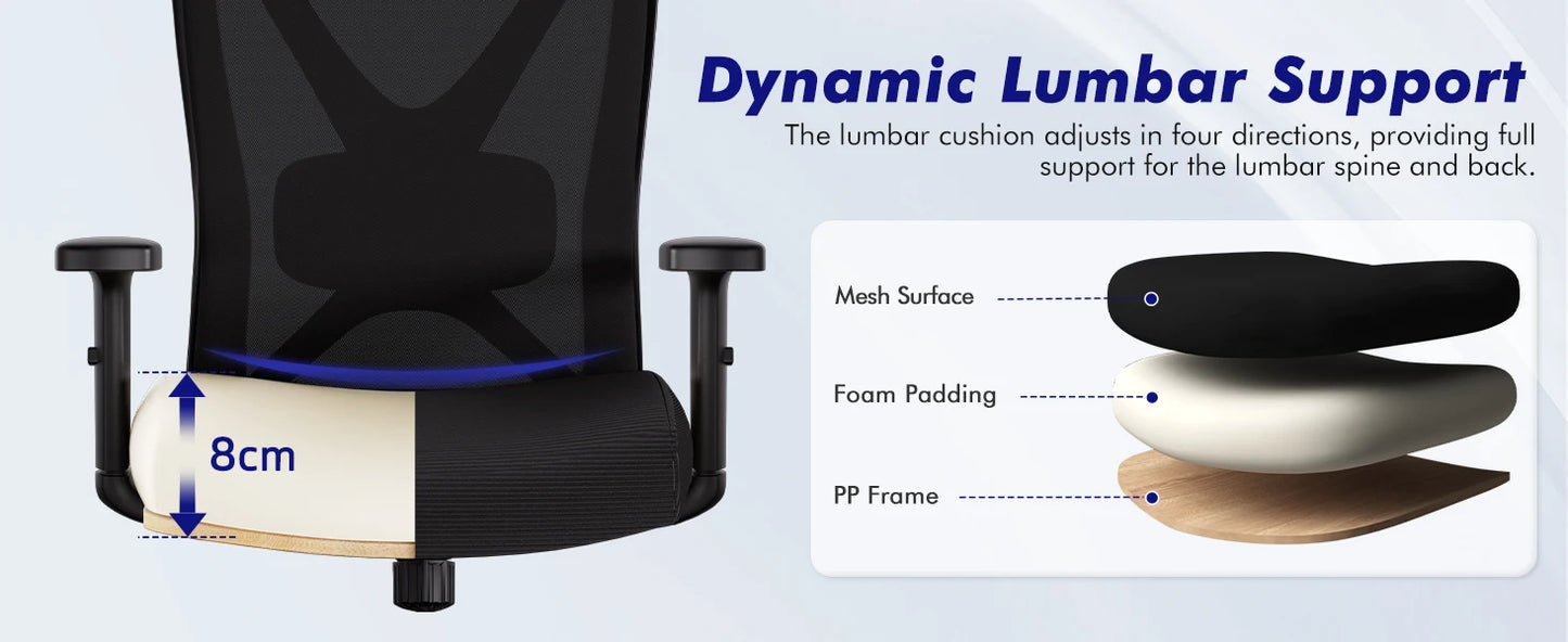Hiazurm Ergonomic Office Chair with Lumbar Support, Adjustable Headrest & Armrests, Height Adjustable Desk Chair for Home Office, Gaming & Work