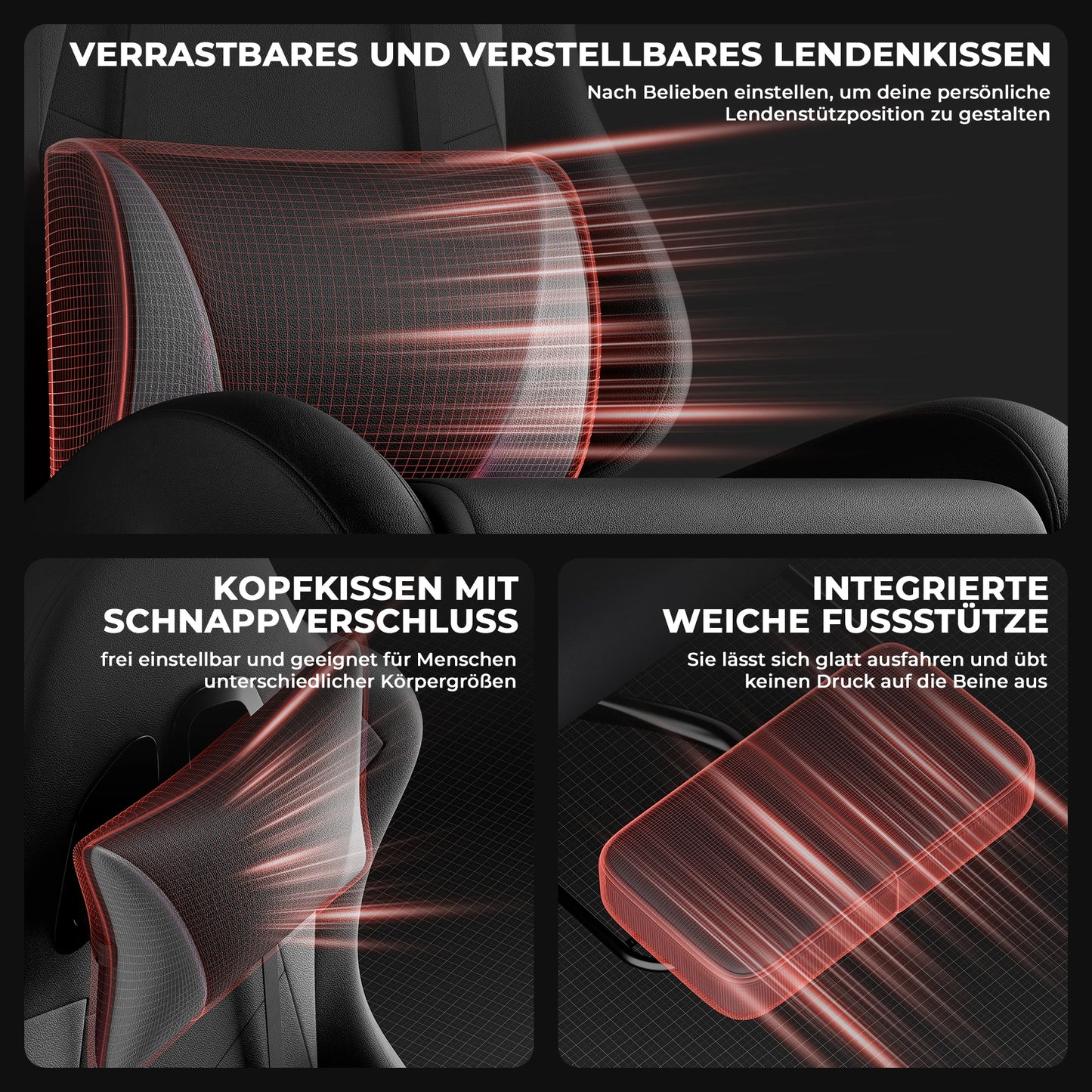 Ergonomic Gaming Chair with Footrest, PU Leather Racing Style Computer Chair, Adjustable Reclining Office Chair with Lumbar Support & Headrest