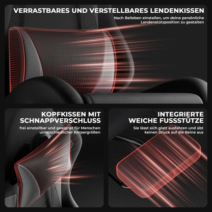 Ergonomic Gaming Chair with Footrest, PU Leather Racing Style Computer Chair, Adjustable Reclining Office Chair with Lumbar Support & Headrest