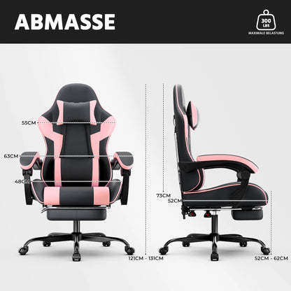 Black & Pink Gaming Chair Ergonomic PU Leather Computer Chair with Footrest, Adjustable High-Back Gaming Chair with Lumbar Support & Headrest