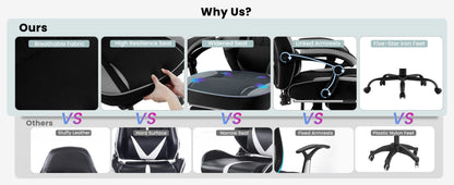 WOLTU Swivel Gaming Chair Ergonomic Office Chair with Footrest, Pocket Spring Cushion, Wide Seat, Adjustable Reclining Computer Chair