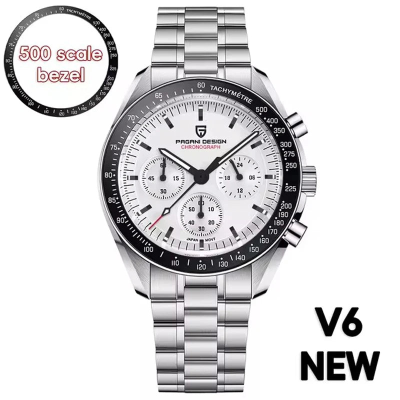 2026 New PAGANI DESIGN V6 Moon Mens Watch Speed Sports Chronograph Quartz Watch Men AR Sapphire Ceramic Bezel safe Clock