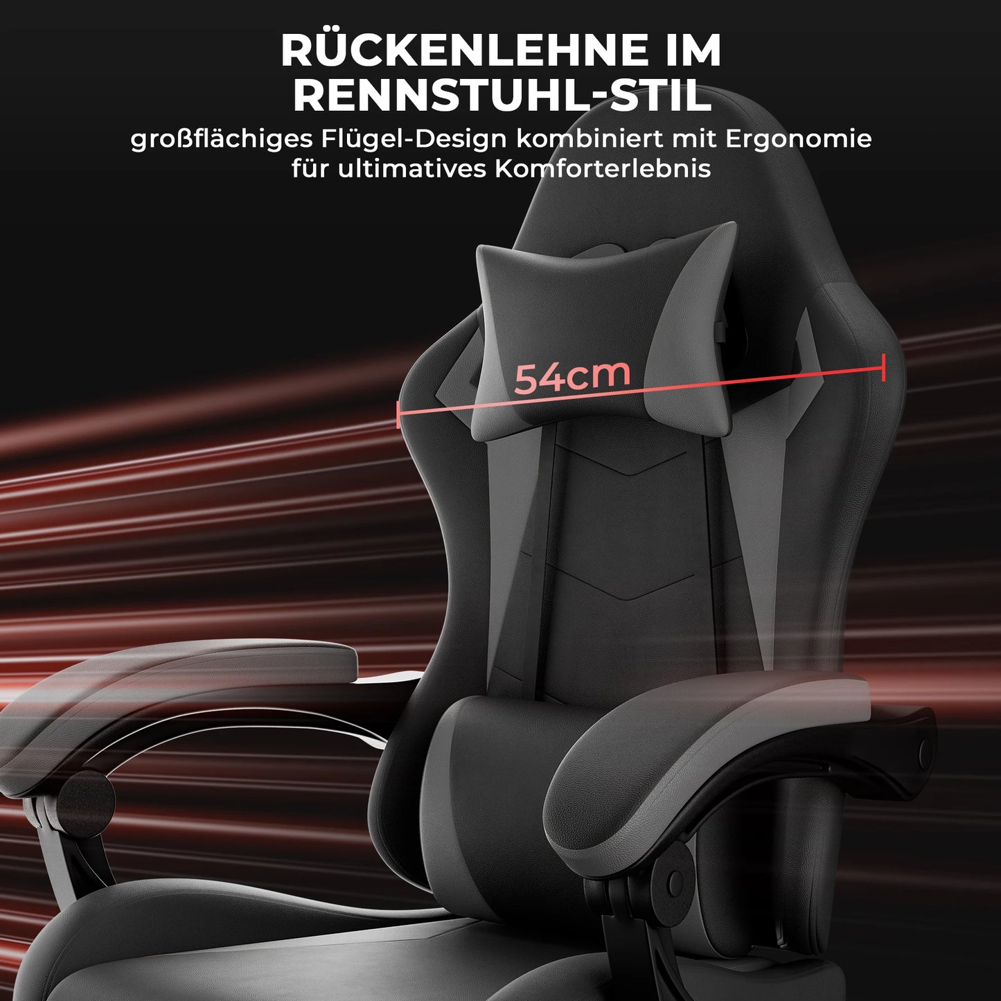 Ergonomic Gaming Chair with Footrest, PU Leather Racing Style Computer Chair, Adjustable Reclining Office Chair with Lumbar Support & Headrest